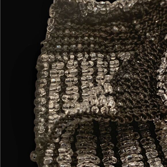 Vintage French Victorian black/silver glass bead bag embossed sterling handles - Picture 7 of 7